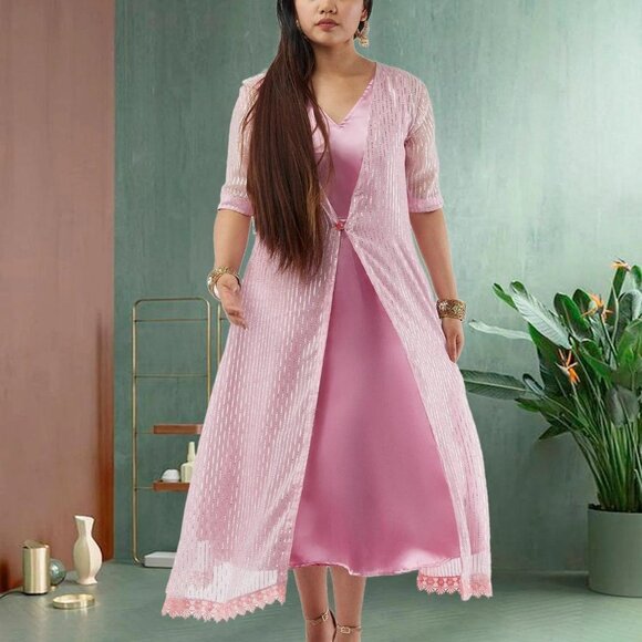 Pink Silver Layered Indo Western Dress | Muvvas Boutique - Picture 2 of 5
